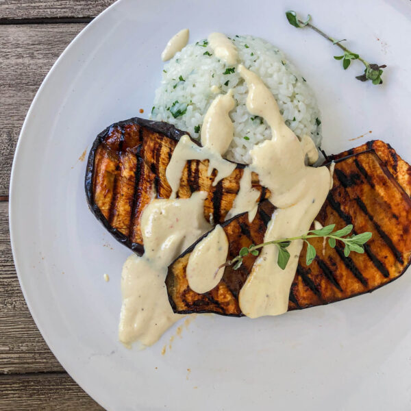 Easy Grilled Eggplant with Creamy Vegan Sauce